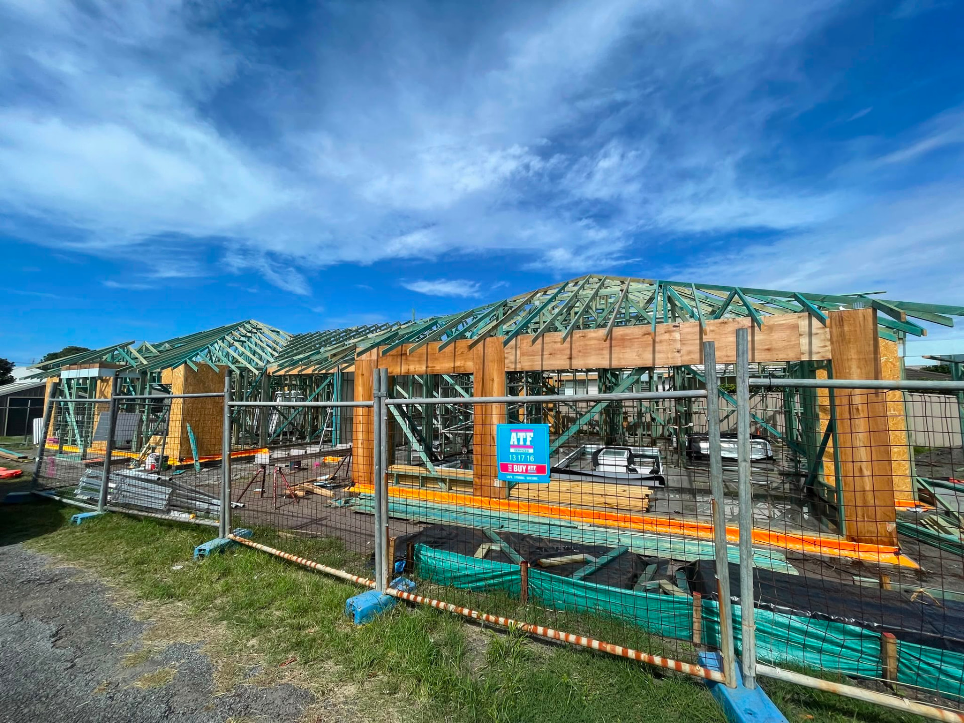Timber roof trusses on a Porter Construction Group site under construction